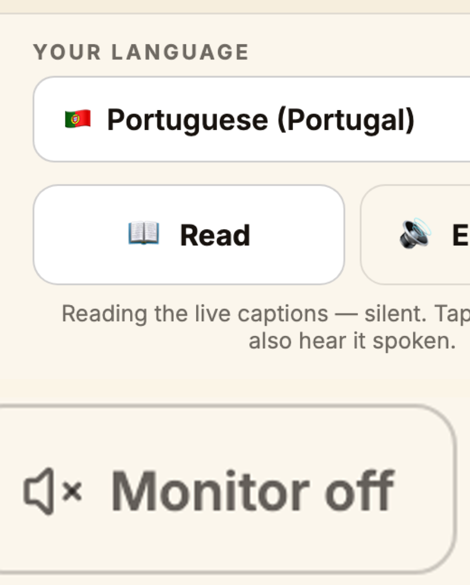 A listener phone showing the “tap to enable audio” prompt next to the operator's Audio-On indicator.